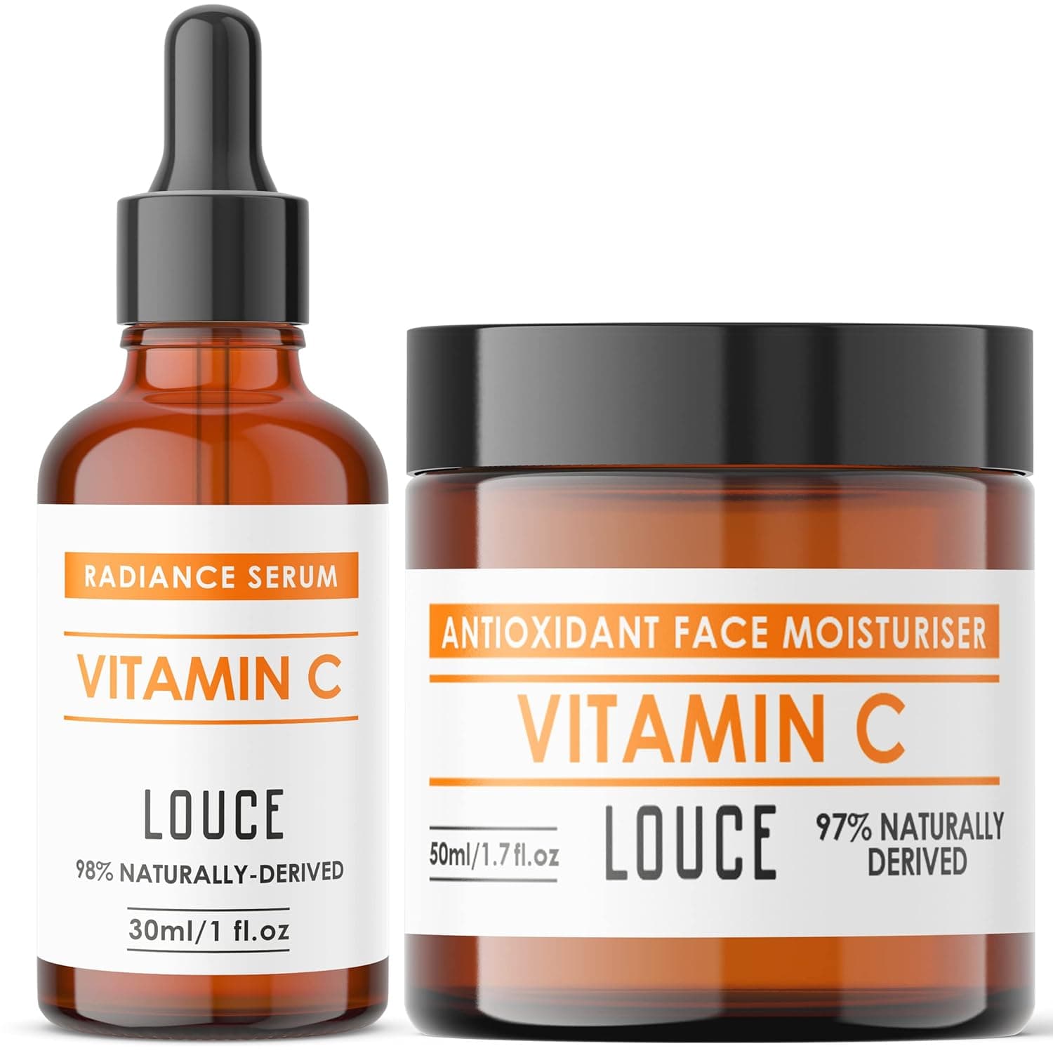 Vitamin C Serum And Cream For Face | Radiance - Anti Aging - Wrinkle - Brightening - Antioxidant Skin Care Set | Men - Women | Pure l-ascorbic acid | Day Cream | All Natural | 1fl.oz - 1.7fl.oz