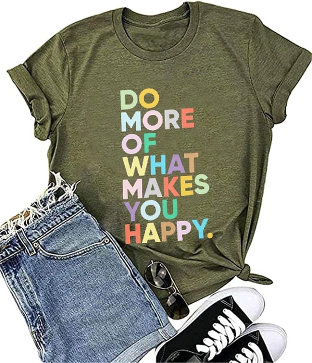 MNLYBABY Women's Fun Happy Graphic Tees Inspirational T-Shirt Teacher Shirts Cute Positive Message Letter Printed Tshirts Top