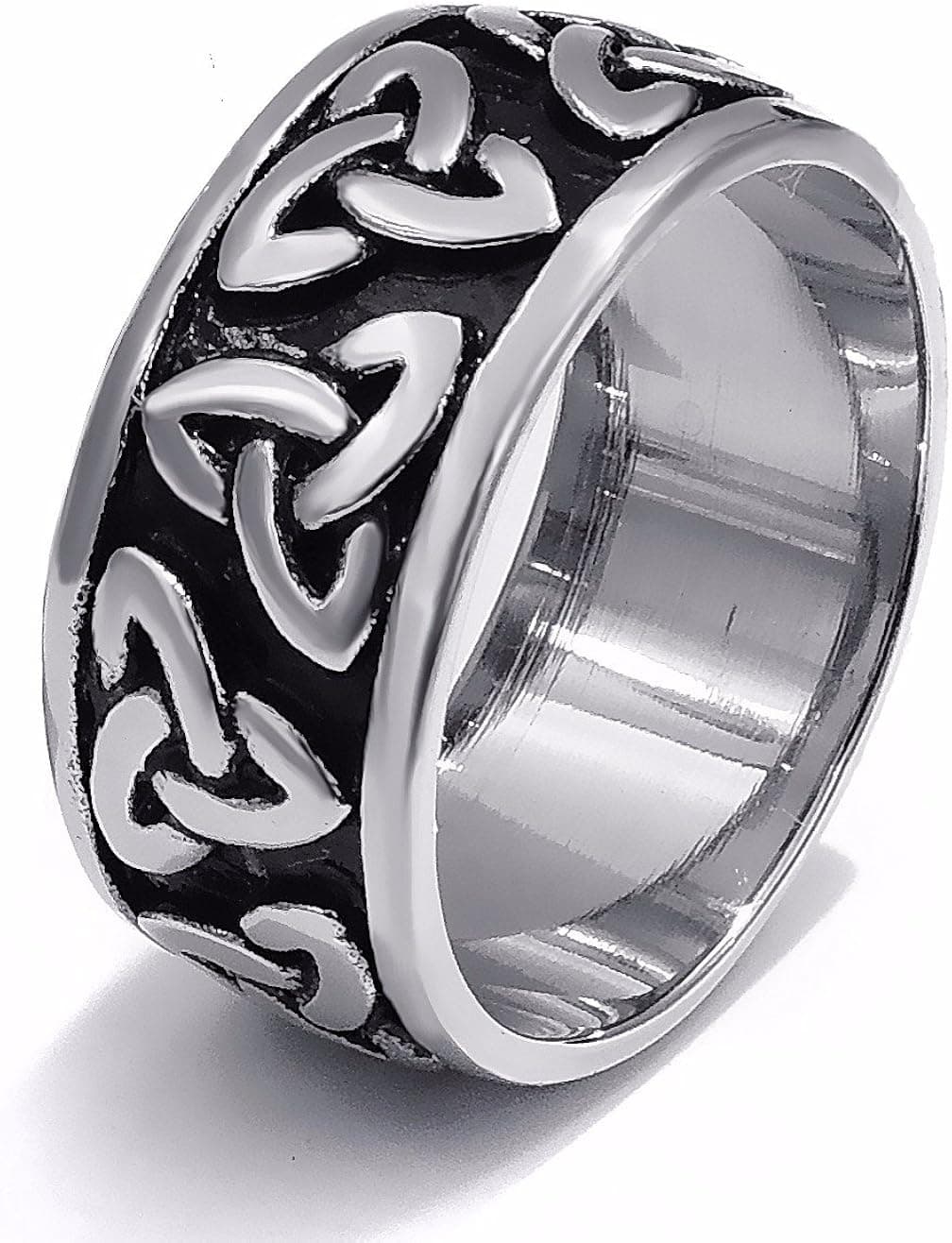 ELFASIO 10mm Mens Womens Stainless Steel Ring Band Silver Black Celtic Knot Fashion Jewelry Size 7-13