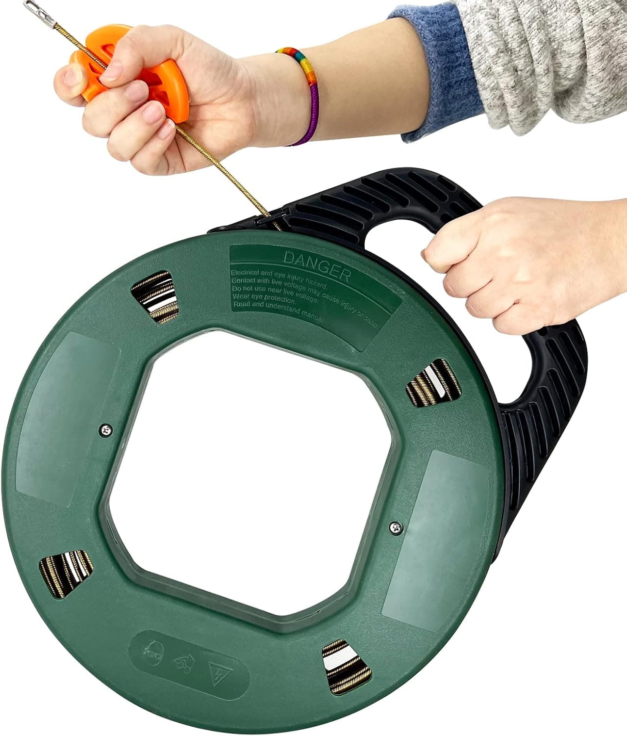 VGongTech 100ft Fish Tape Reel 6 Cores Spring Fishtape in Winding Case Multi-Groove Fish Tape and Pulls for Electric or Communication Wire Puller