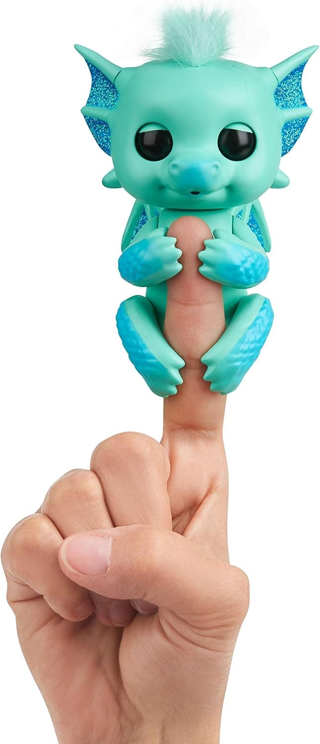 Fingerlings - Glitter Dragon - Noa (Green with Blue) - Interactive Baby Collectible Pet - By WowWee