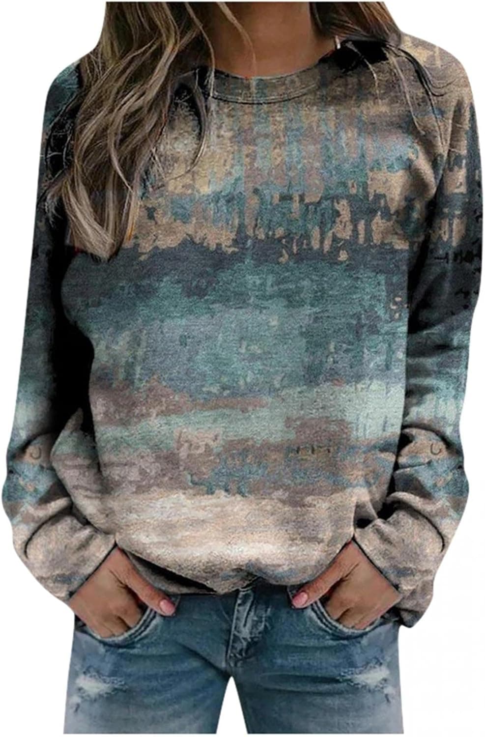 Sweatshirts for Women,Vedolay Women’s Long Sleeve Casual Mountain Tree 3D Printed Round Neck Blouses Pullover Tops Shirt