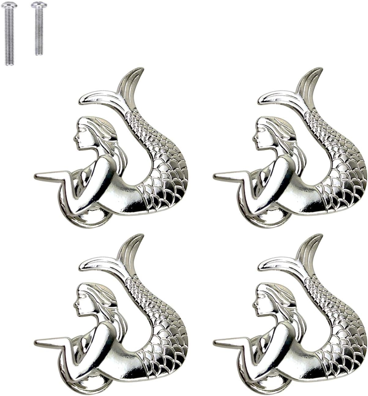 ZILucky Mermaid Drawer knobs Nautical Beach Ocean Theme Home Decor Drawer Pulls Handles for Dresser Cupboard Wardrobe Cabinet Kitchen Knobs Pack of 4 (Silver)
