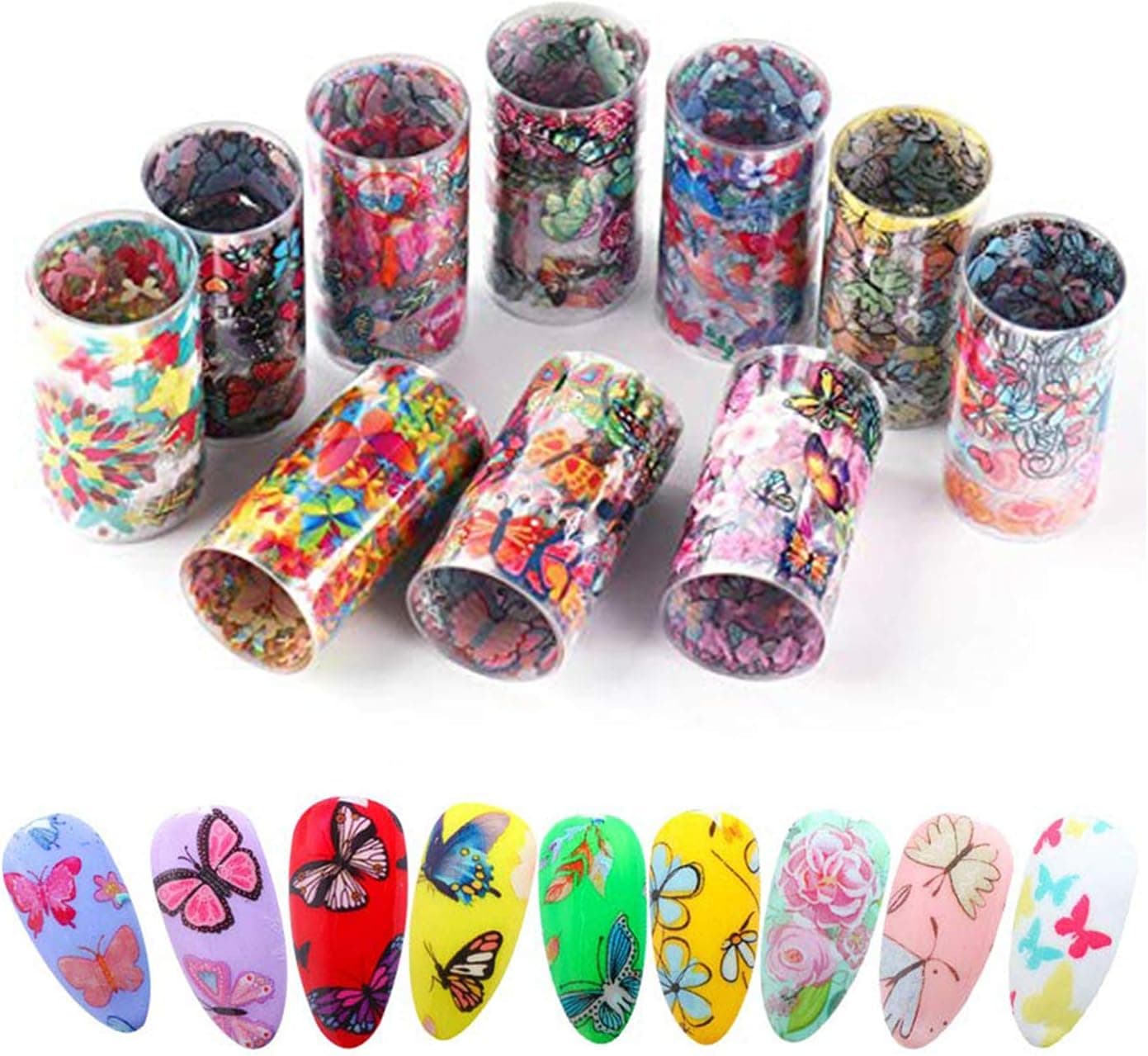 10 Rolls/Set Butterfly Nail Art Variety Beautiful Cute Nail Foil Glue, Foil Nail Art Nail Decals,for DIY Nail Decoration Women Girls (Pattern B)