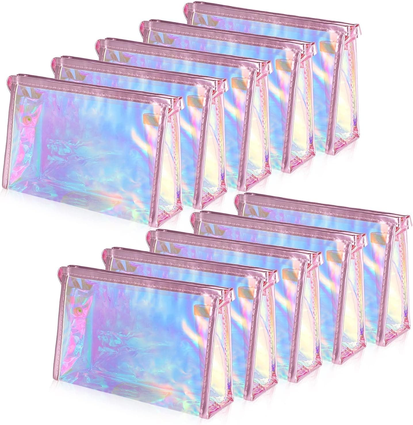 BESARME 10 Pcs Holographic Makeup Bags Bulk, Clear Bachelorette Bag Iridescent Pouch Portable Zippered Toiletry Bag Waterproof Cosmetic Bags Gift Bags for Women, Mothers Day Gifts for Mom