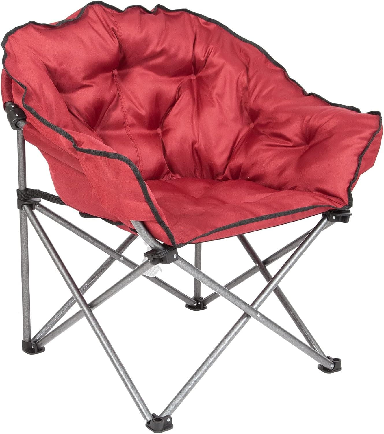 MacSports Heavy Duty Steel Alloy and Fabric Foldable Padded Outdoor Club Camping Chair Tufted Travel Seat with Carry Bag, Wine Red