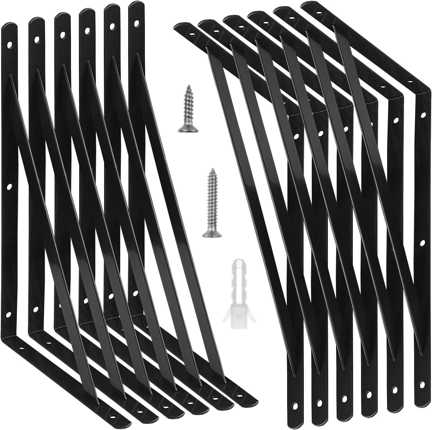 STARVAST 12 Pack Heavy Duty Shelf Brackets 11.8 x 7.5 inch, Floating Shelves Black Triangle Shelf Brackets, 90 Degree Angle Wall Mounted Shelf Supporter Corner Bracket (300x190mm)