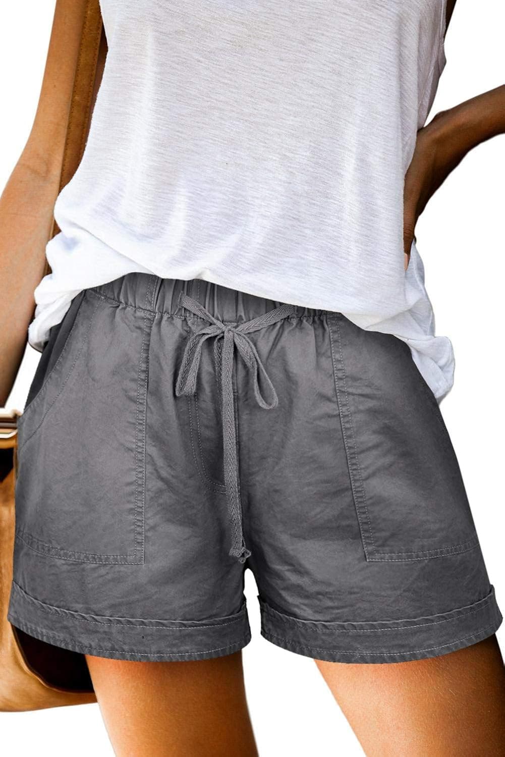 Auremore 100% Cotton Shorts for Women Casual Summer Drawstring Elastic Waist Pocket