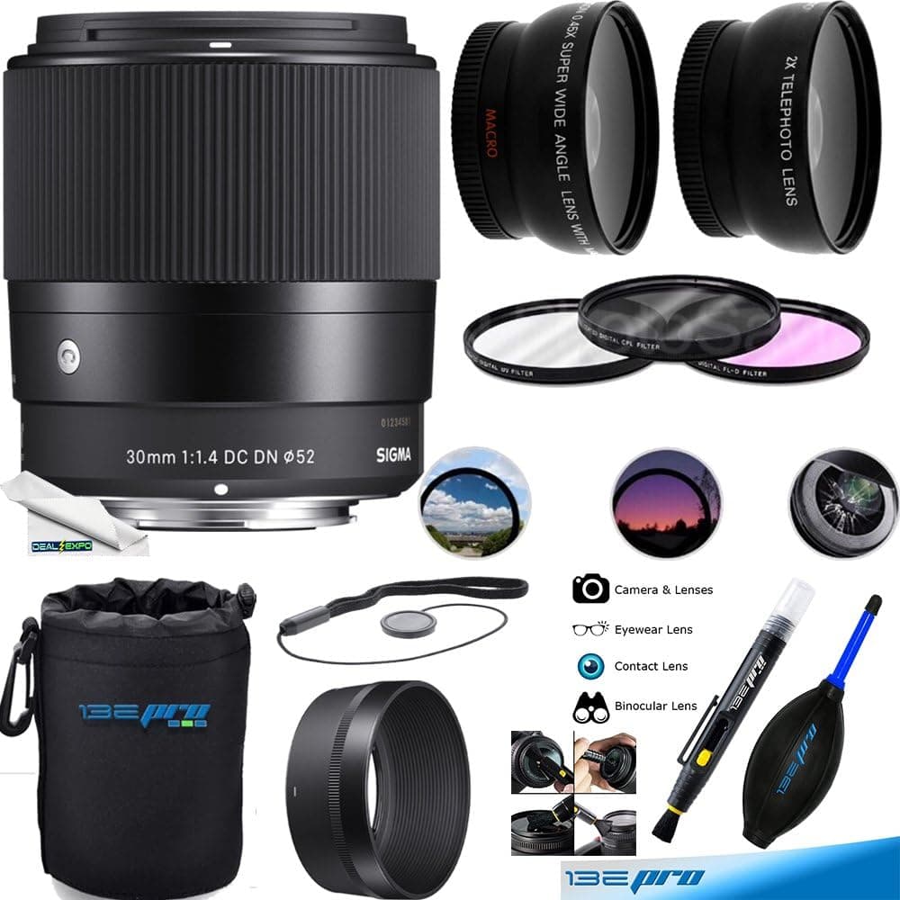Sigma 30mm f/1.4 DC DN Contemporary Lens for Sony E-Mount Cameras + Expo-Fiber Microfiber Cleaning Cloth
