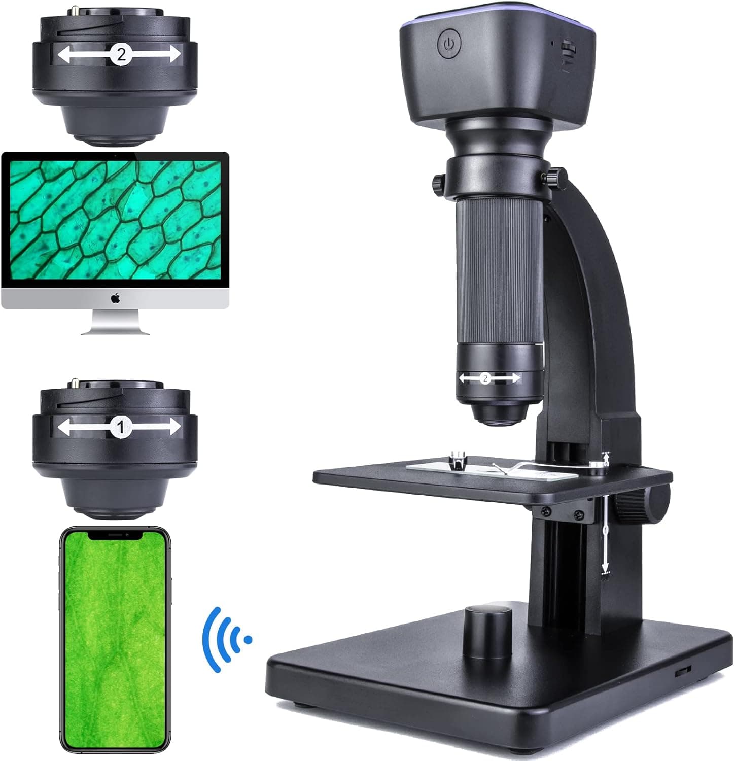 HAFGYKIO Digital Microscope Digital and Microbial Dual Lens 2000X Magnification 4K 5 MP HD Biological Microscope with 11 Adjustable LED Lights Rotary Lift Table
