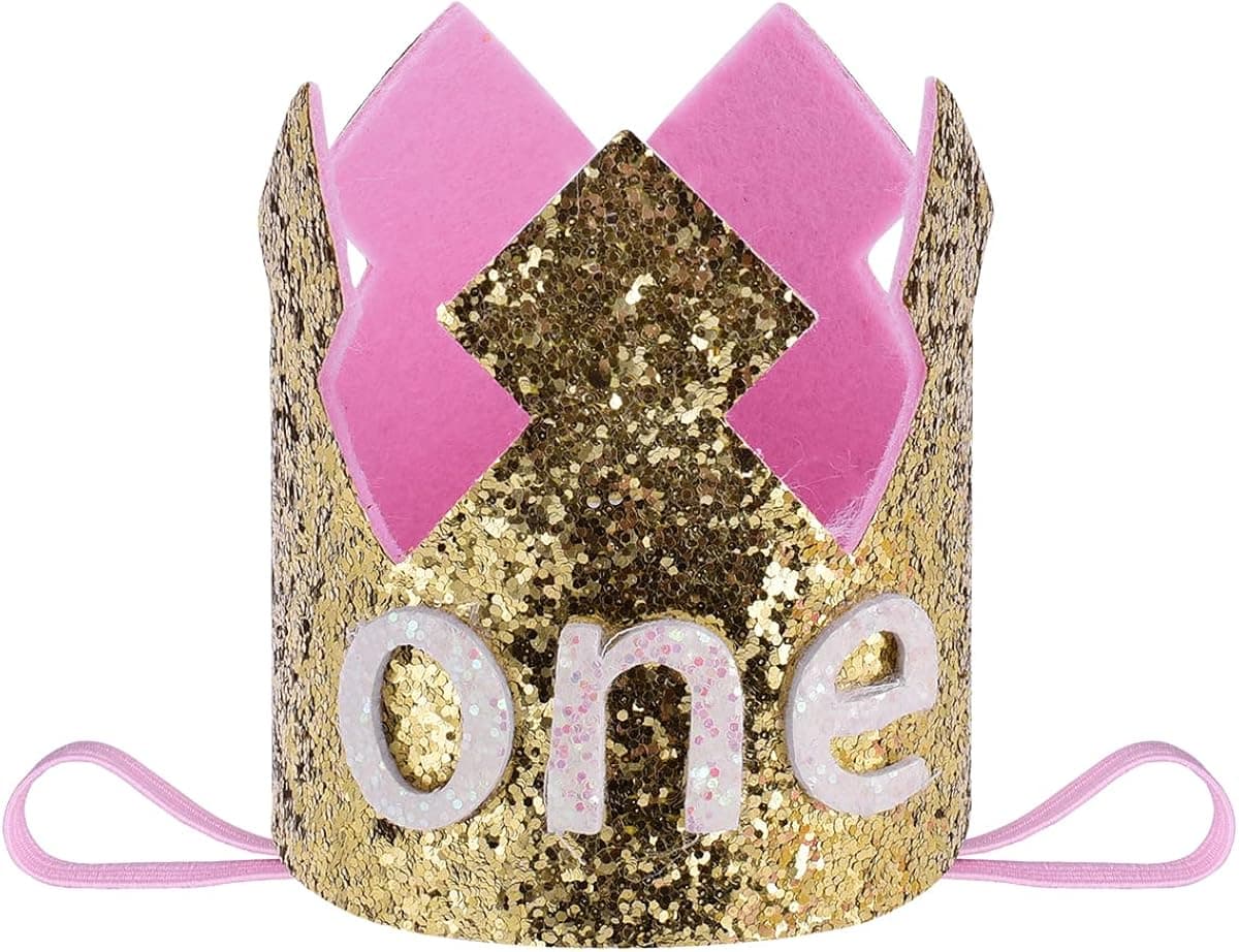 ACukCuk Birthday Party Crown Headband First Birthday Hat Glitter Baby Princess Tiara Crown for 1/2-1 Glitter Birthday Party Crown