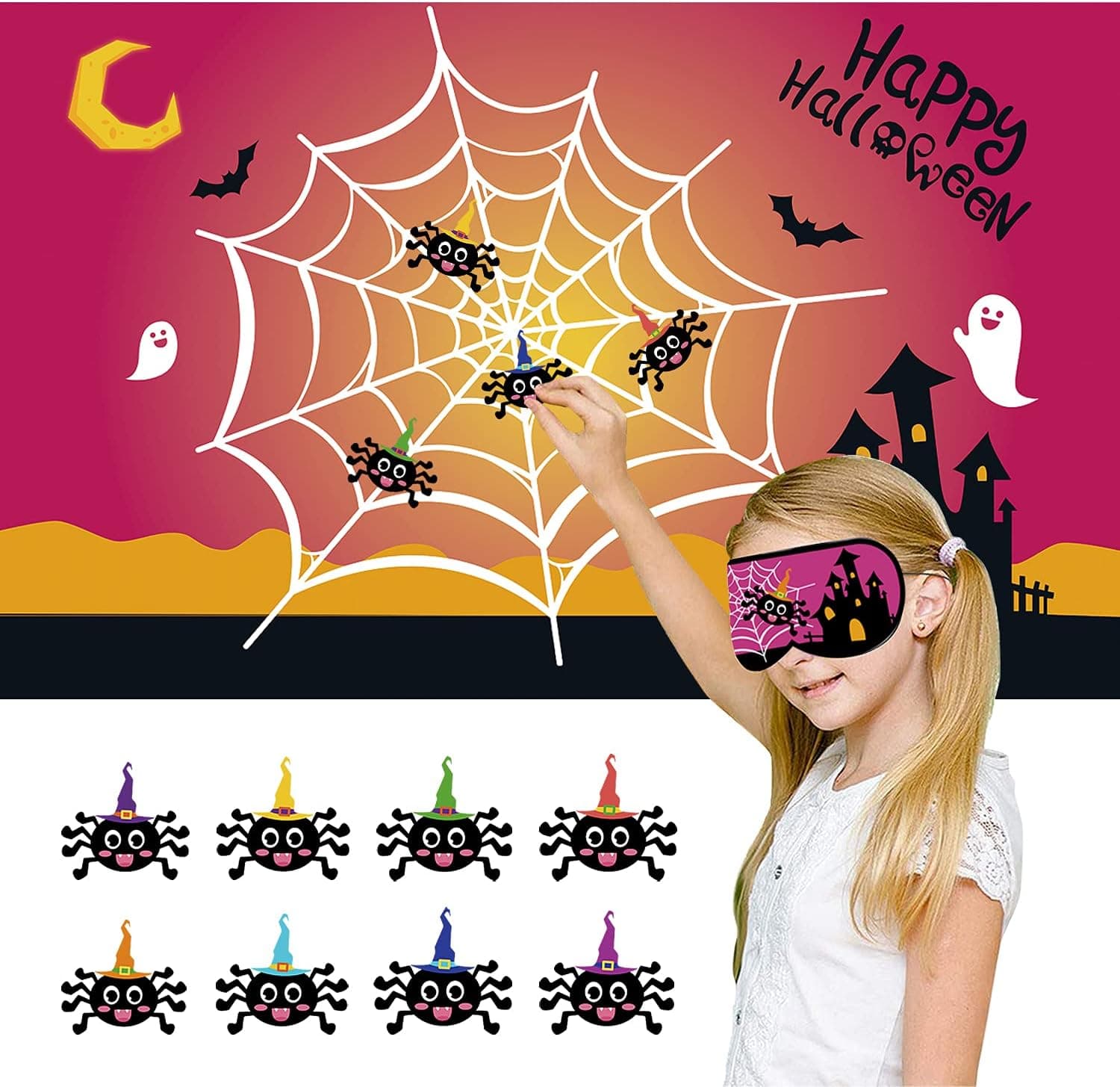 STEFORD Halloween Party Games Pin The Spider On The Web Game Party Favors Pin Games for Halloween Party Decorations Supplies
