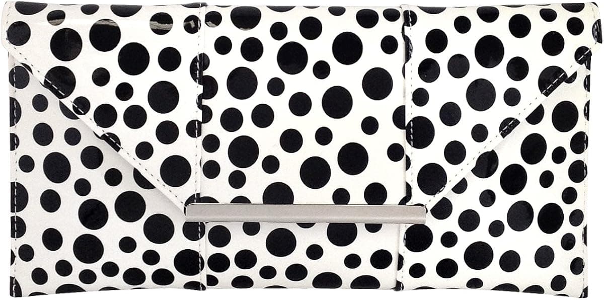 Polka Dot Patent Envelope Clutch, White