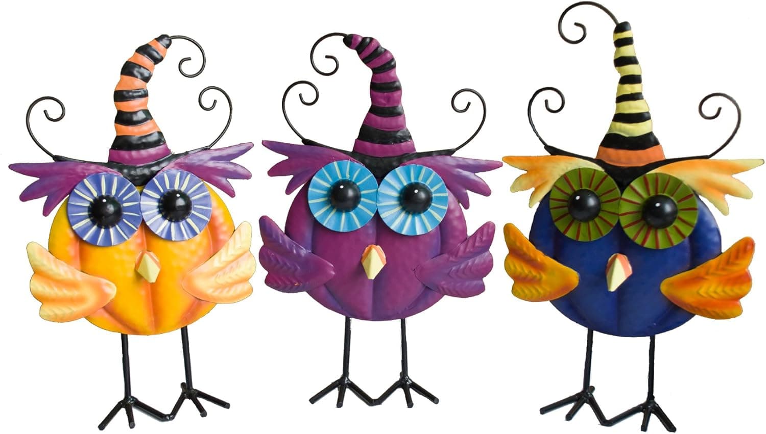 GIFTME 5 Halloween Owl Figures Metal Standing Tabletop Owlet Party Décor (11.5inch-3pcs
