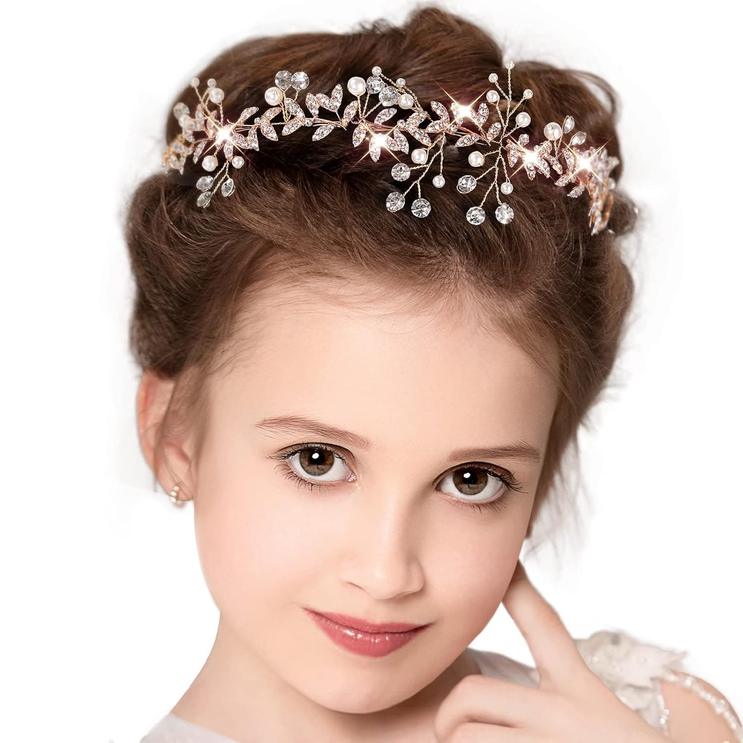 warmartter Flower Girl Hair Accessories for Wedding, Gold Crystal Headpiece Headband Hair Jewelry Accessories for Girls Kids Bridal Bride Bridesmaid Birthday Party