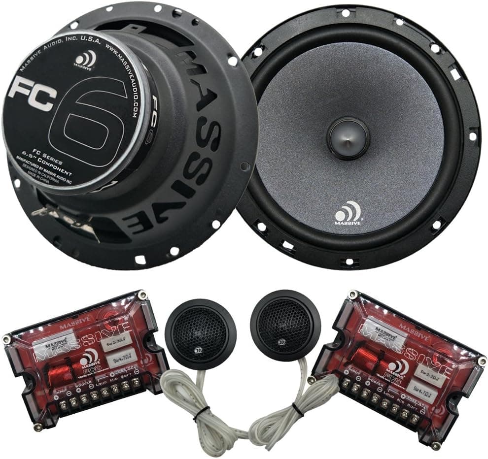 Massive Audio FC6-6 Inch / 6.5 Inch 150w / 300 Watts MAX, 25mm Silk Dome Tweeter, 4 Ohm, 12dB X-Over, Component Car Speaker System. Sold as Pair