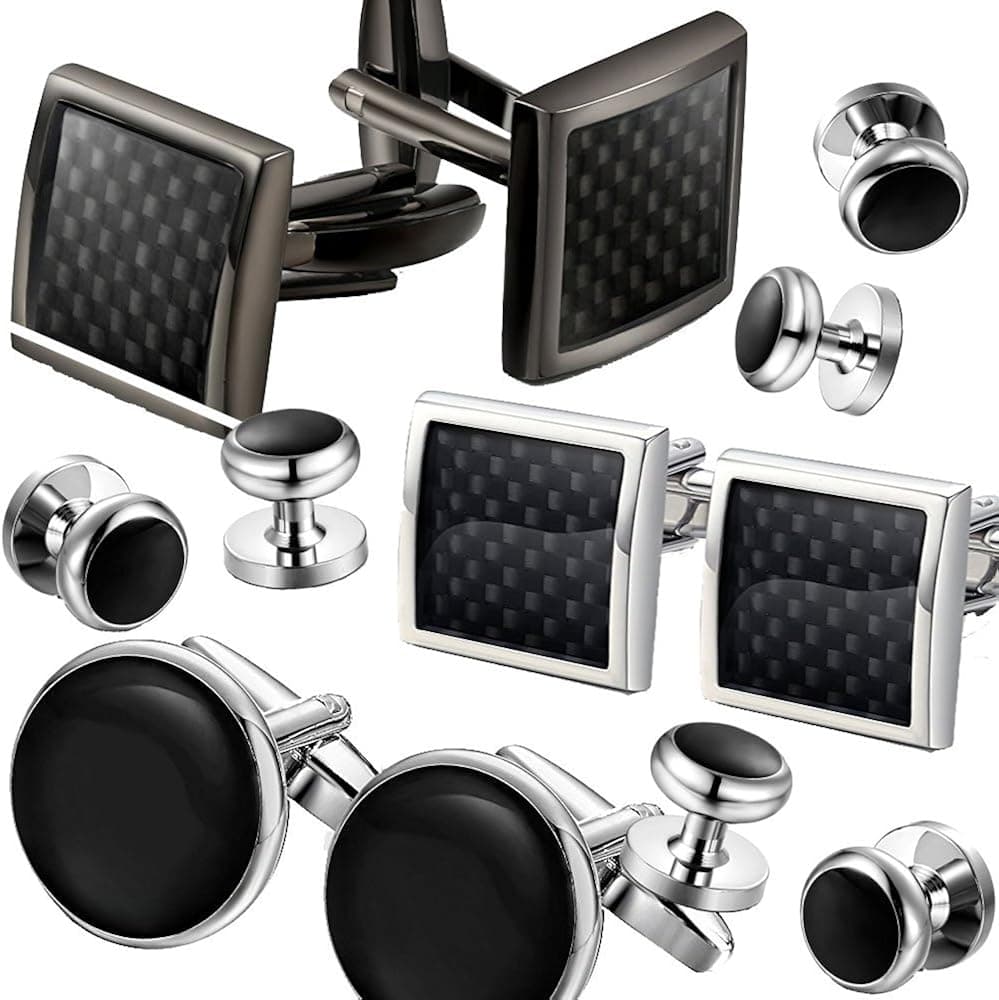 REBEL METTLE [3-Pairs] Value Set Mens Cuff Links and Studs Set for Tuxedo Shirts > Business > Wedding > etc.