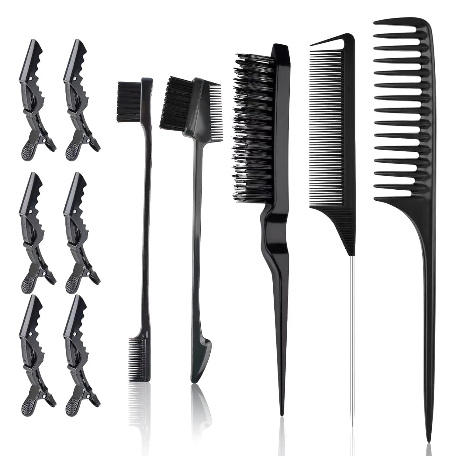 UIIOPJIOM 11Pcs Styling Hair Brush Set 2Pcs Double sided Edge Brush 1Pcs Rail Tail Comb 1Pcs Teasing Brush 1Pcs Wide Tooth Comb With 6 Alligator Hair Clips Hair Styling Tools For Women Girls Babies Hair