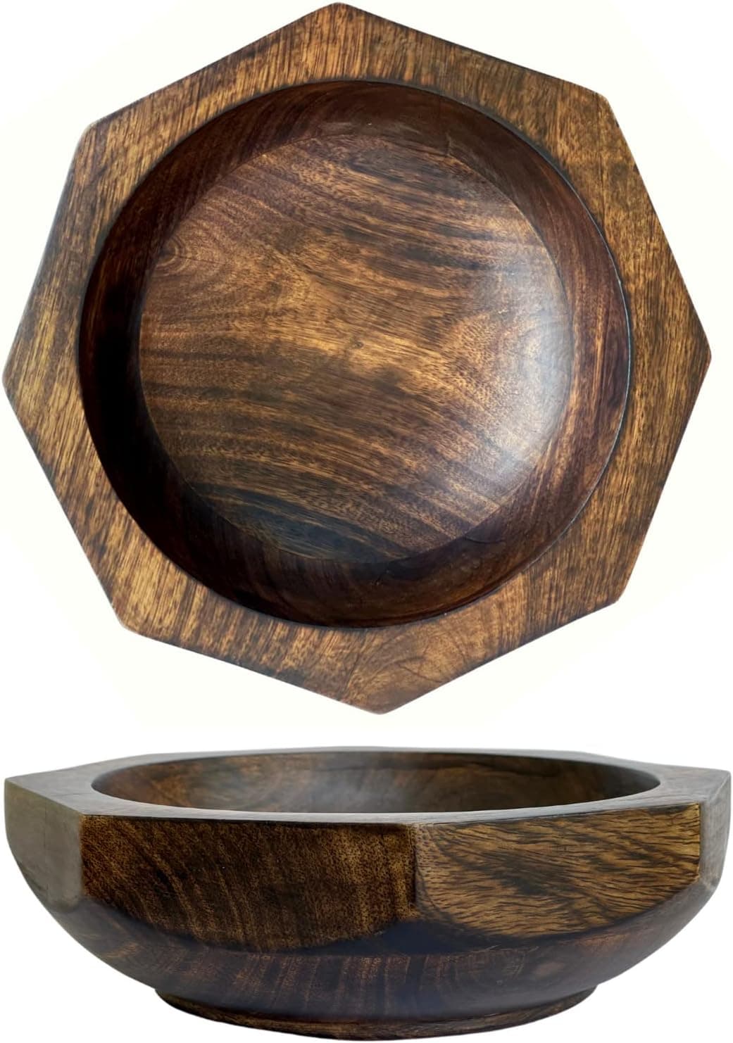 Mie Creations Rustic 9'' Wooden Potpourri Bowl, Hand Turned Bowl for Candy Dish, Mixed Nuts, Chips, Popcorn | Decorative Serving Party, Mango Wood Decor Vintage Minimalist Mixing - Octagonal