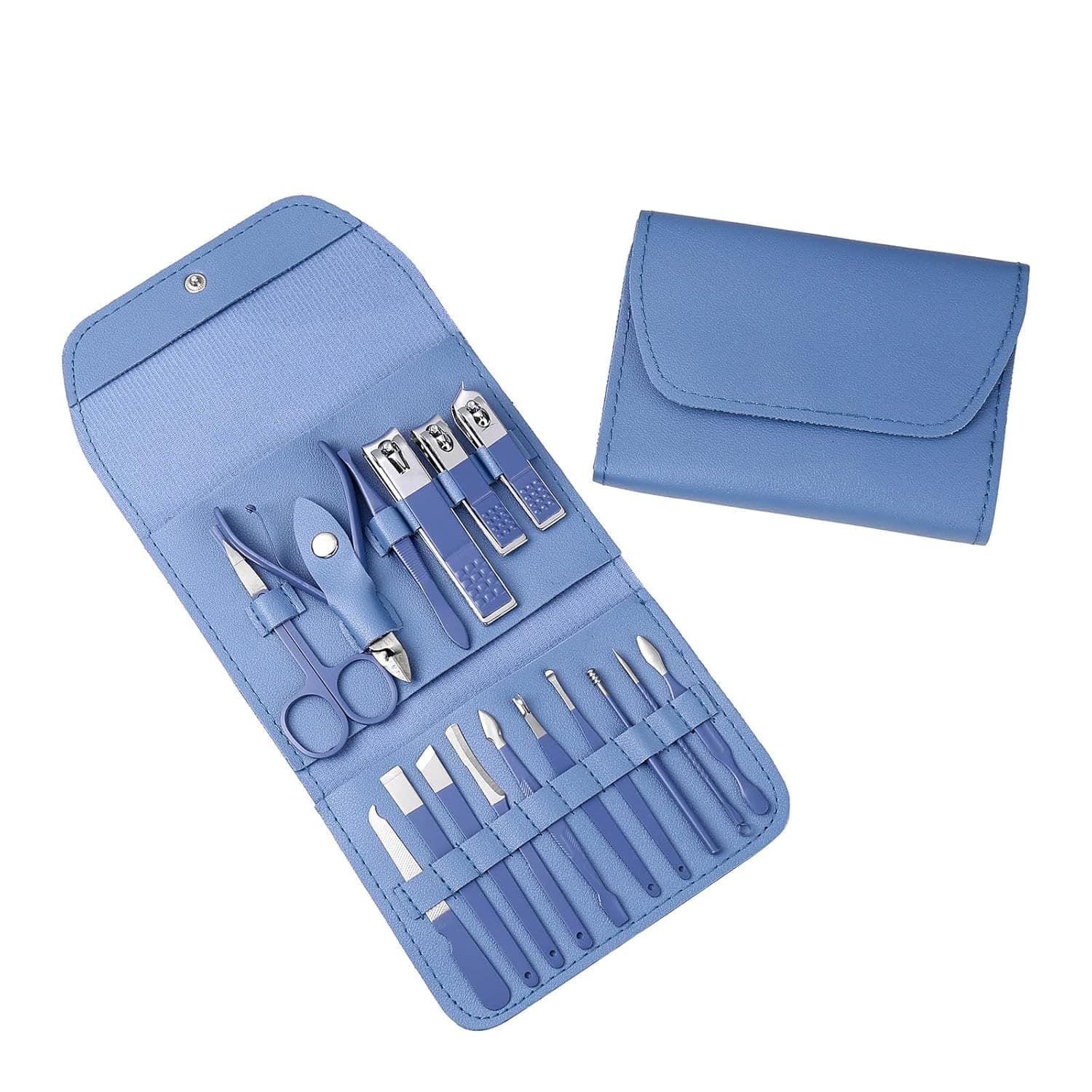 Manicure Set, Nail Clippers, Pedicure Kit, 16 In 1 Professional Grooming Kit Stainless Steel, Nail Toenail Scissors Tools with Luxurious Leather Travel Case Gifts For Men Women Blue Upgraded Version