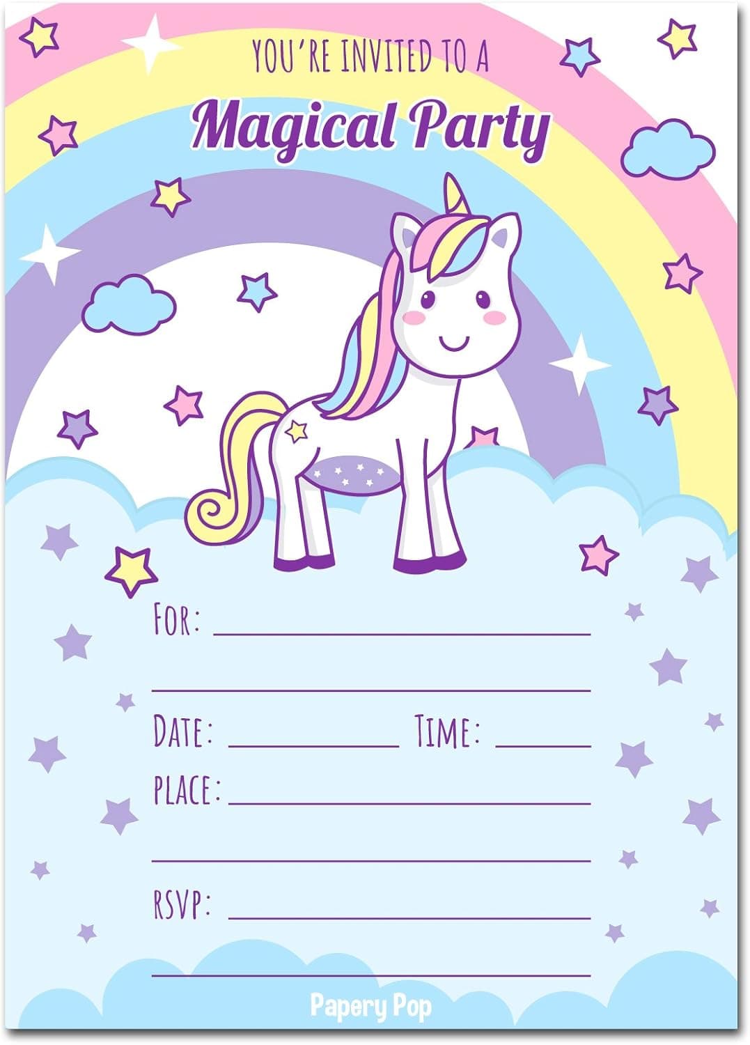 30 Unicorn Birthday Invitations with Envelopes (30 Pack) - Kids Magical Birthday Party Invitations for Girls
