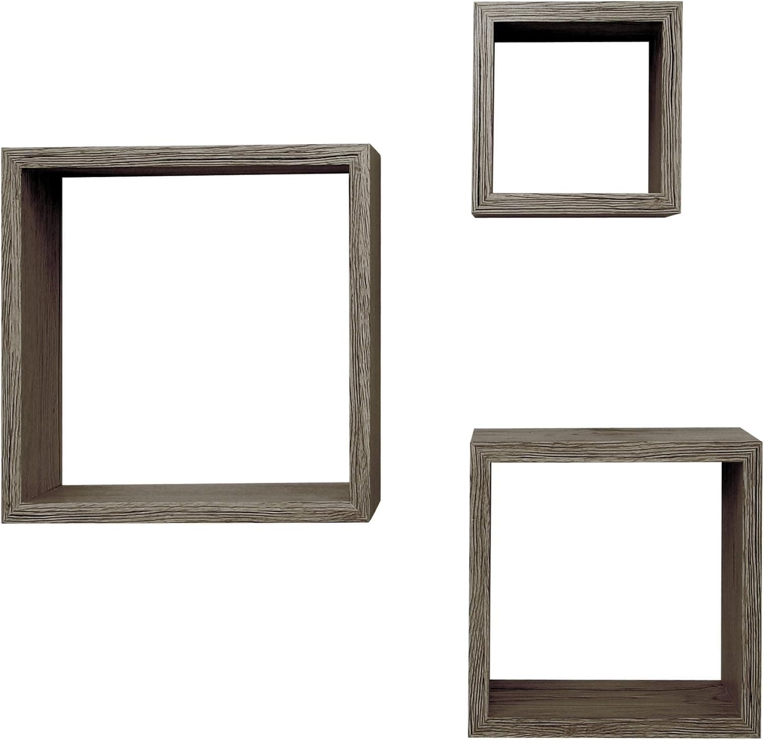 kieragrace Cubbi Floating Wall Shelves, 5" x 5", 7" x 7", 9" x 9", Driftwood Grey, Set of 3