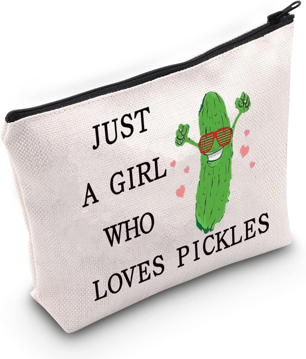 LEVLO Funny Pickle Cosmetic Bag Pickle Food Costume Party Gift Just A Girl Who Loves Pickles Makeup Zipper Pouch Bag Pickle Lover Gift(Who Loves Pickles)