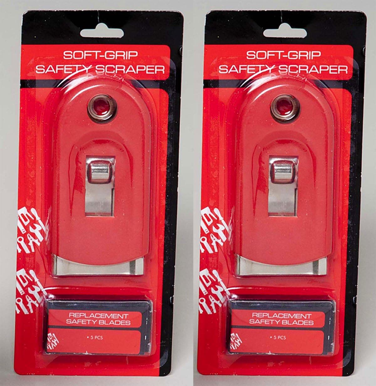 2 Glass and Paint Safety Scrapers with 5 Blades Each, Available in Blue, Red, or Yellow (Red)