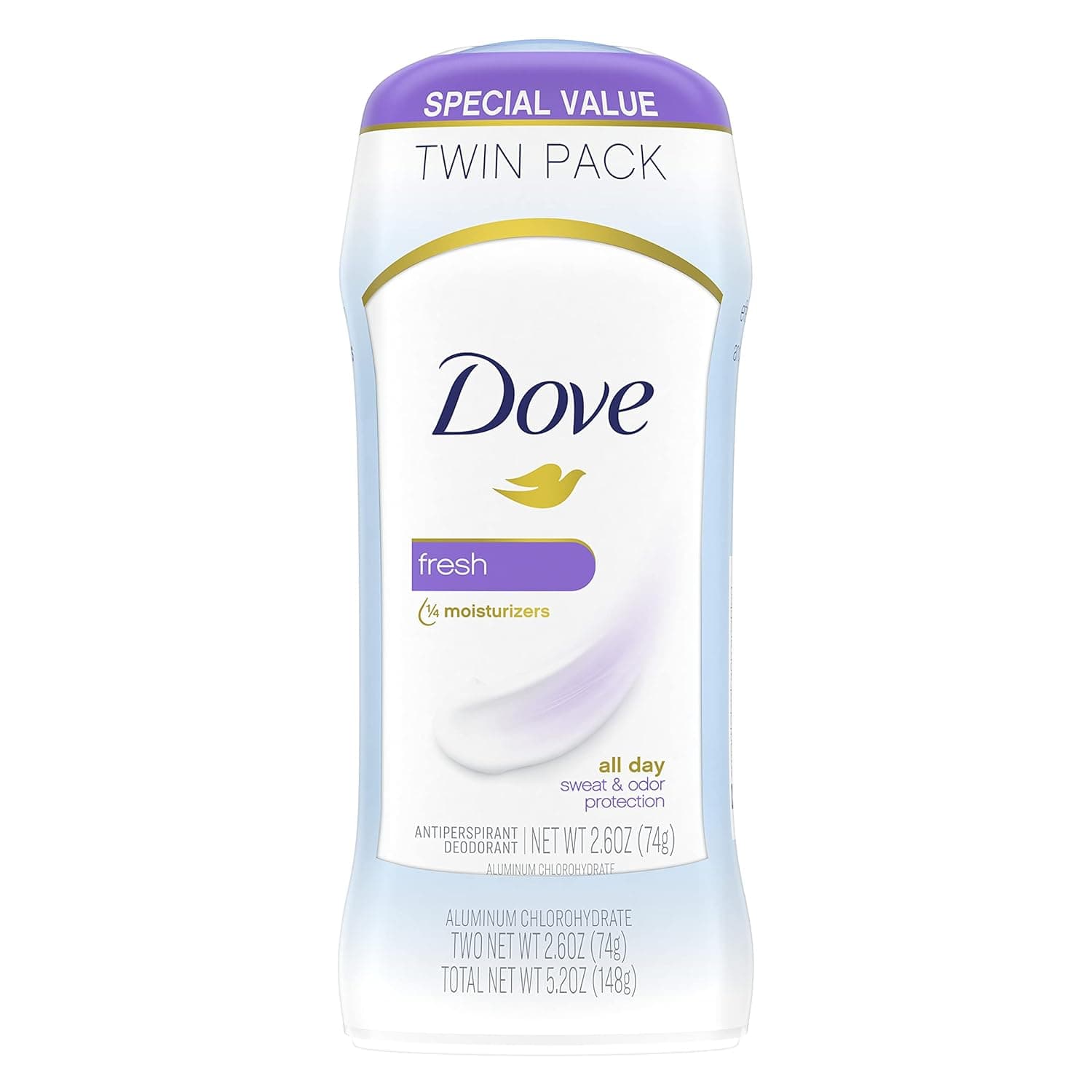 Dove Invisible Solid Antiperspirant Deodorant Stick for Women, Fresh, For All Day Underarm Sweat & Odor Protection 2.6 oz, 2 Count