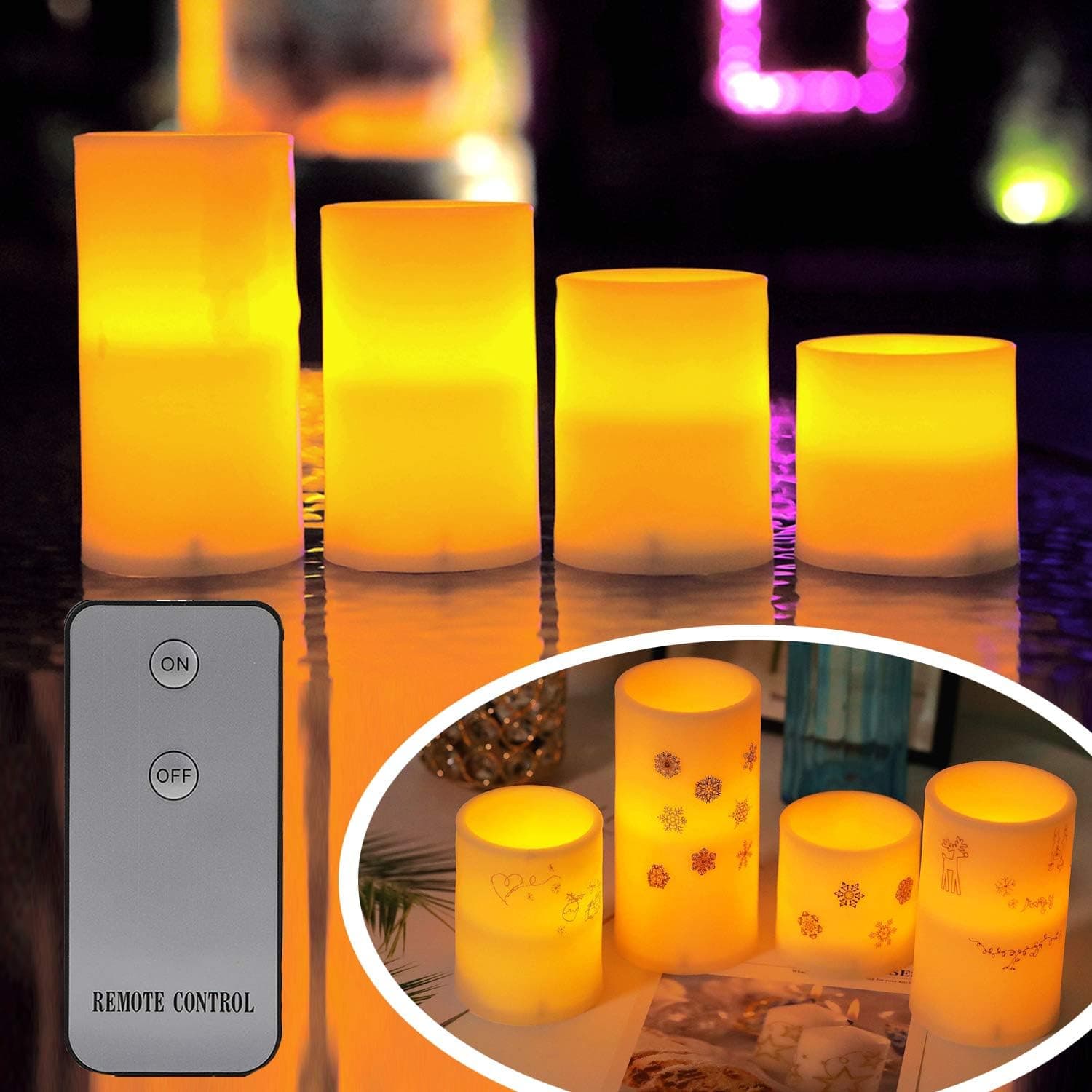 KZOBYD Flameless Candles Wax Touch Pillar Candles Battery Operated LED Candles Flickering with Remote Tabletop Tealight for Indoor Centerpiece Outdoor Halloween Christmas(Ivory, 4 Pack)