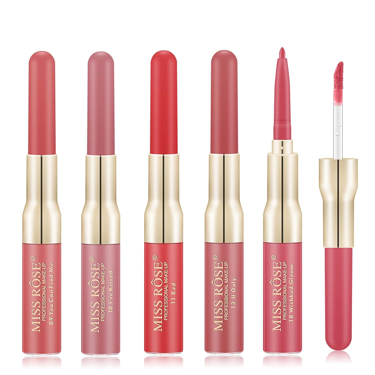 Wismee 5 Colors Matte Lip Gloss Set Lip Liner Kit, Double Head Lipstick with Matching Lipliner Pens 2 in 1 Waterproof Long Lasting Lipstick Lip Liner Pencil Makeup Comestic Gift Kit