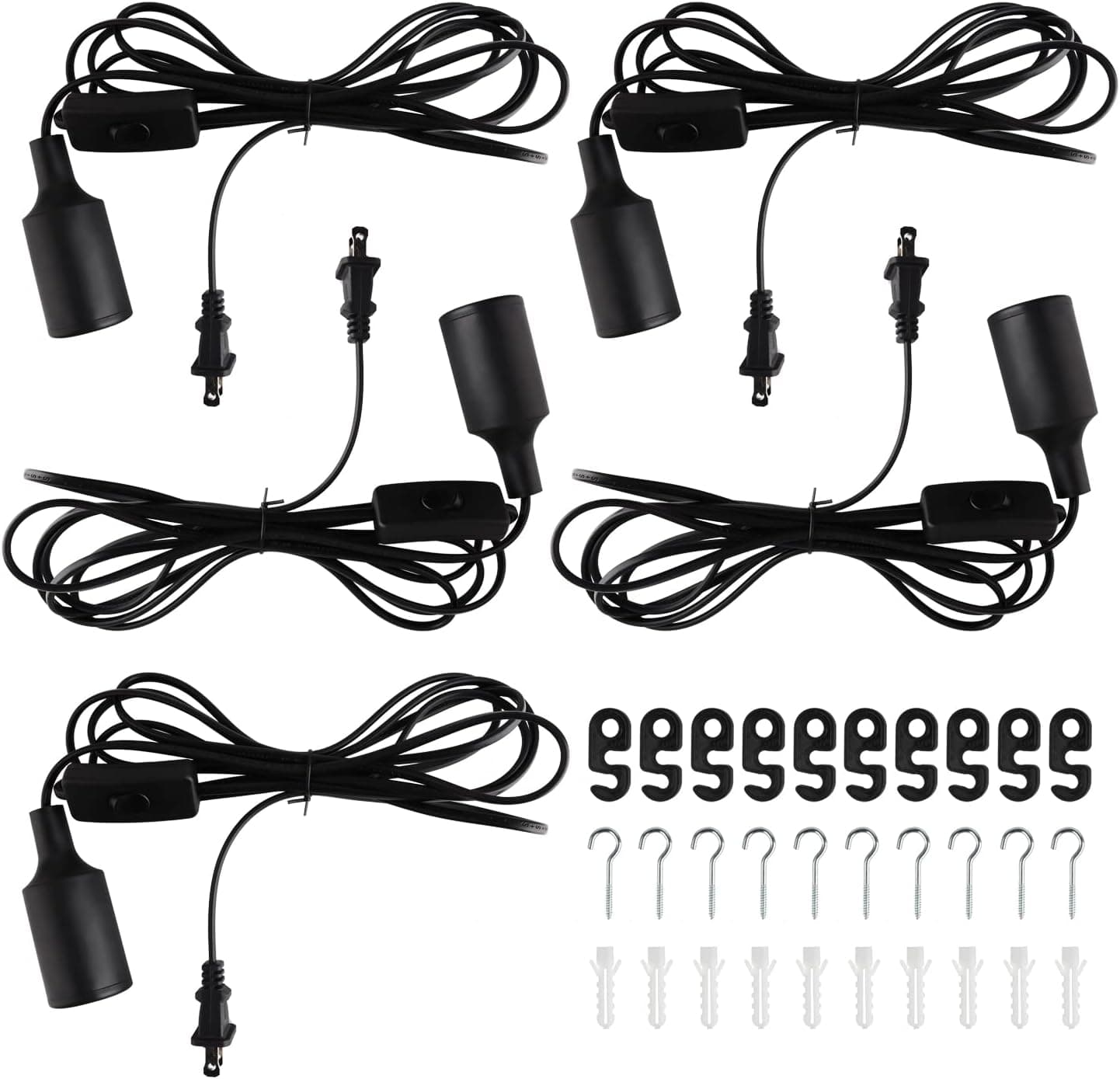 Plug in Hanging Light Kit, Retro Hanging Lights with Plug in Cord, E26 E27 Industrial Pendant Light Fixture, 9.8 FT Cord with On/Off Switch Hanging Lamp for Living Room Bedroom 5 Pack (Black)