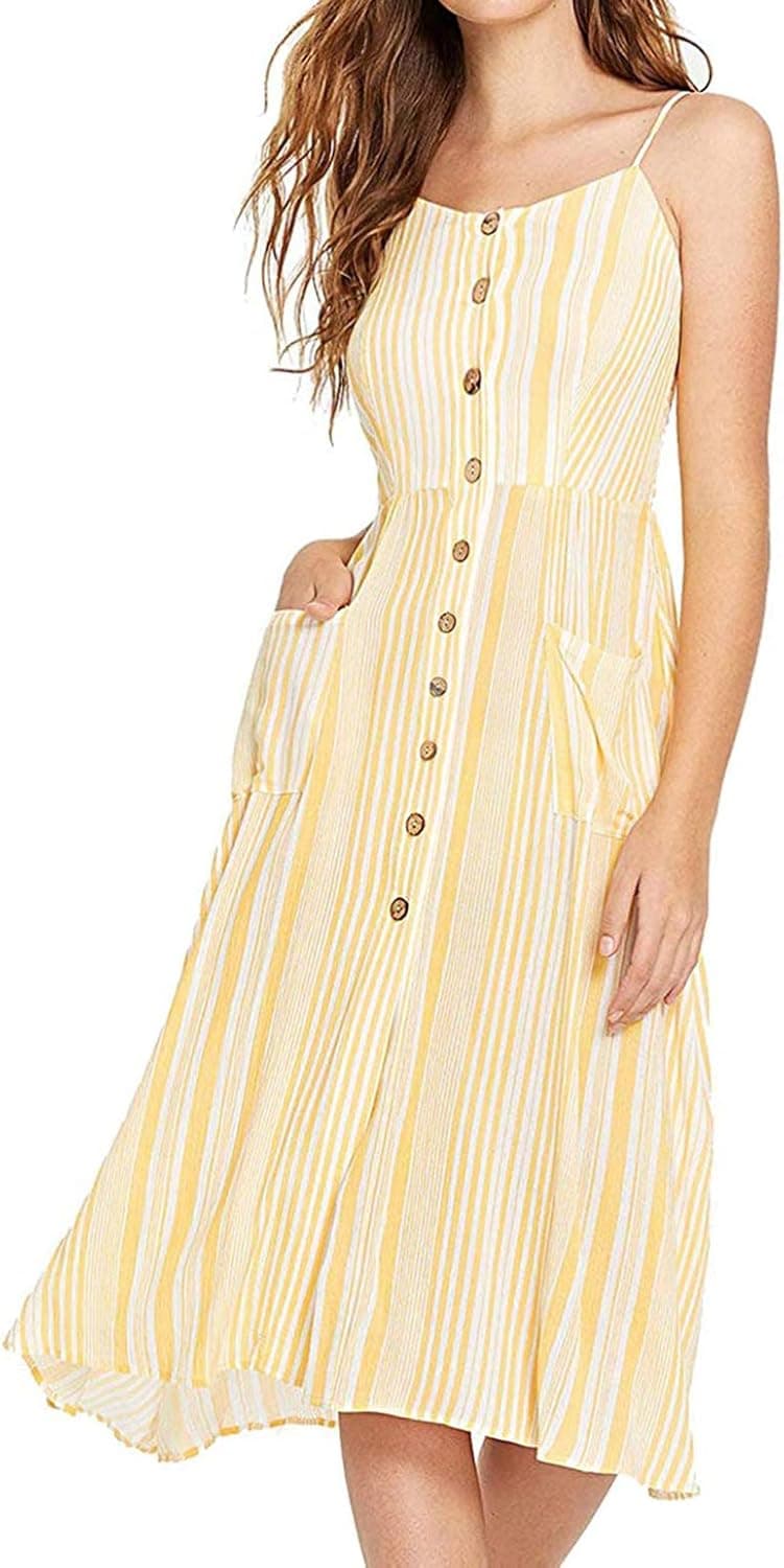 Milumia Women Casual Cami Dress Fit Flare Pockets Spaghetti Strap Sundress S