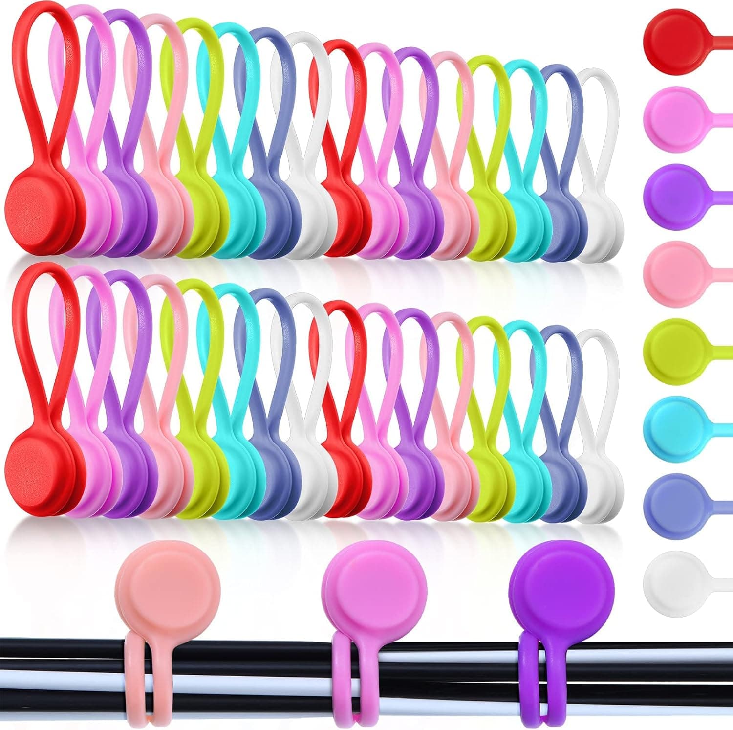 32 Pcs Magnetic Cable Ties Silicone Cable Management Ties Magnet Twist Ties Reusable Cord Clips for Bundling, Organizing, Holding Cable Wire Cord to Fridge Home Car Office (Simple Style, 4 Inch)
