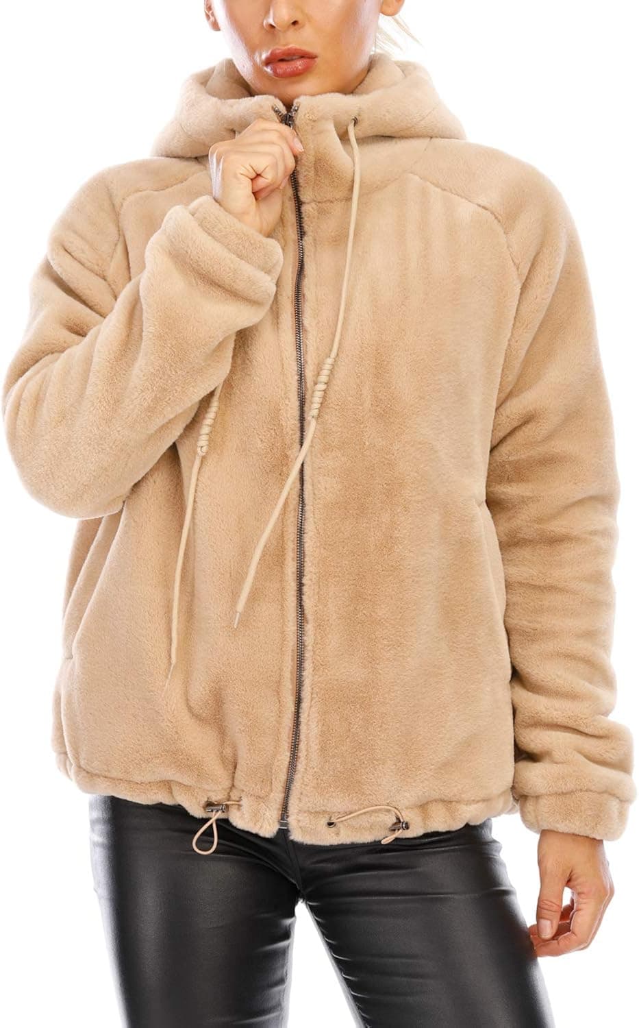 kooosin Women’s Faux Fur Coat The Fuzzy Jacket with Hood Warm Winter Mink Overcoat Outwear with Pockets
