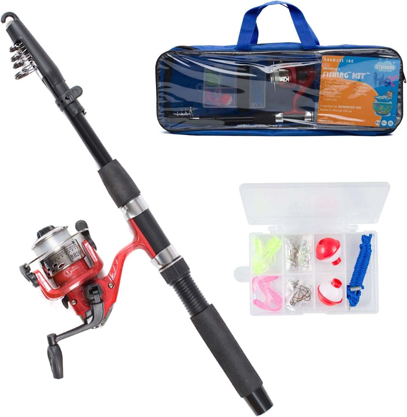 RUNWAVE INC Kids Fishing Pole,Fishing Kit and Pole,Fishing Kit,Fishing Kit Beginner,Reel Combos with Spincast Fishing Reel and String with Fishing Line