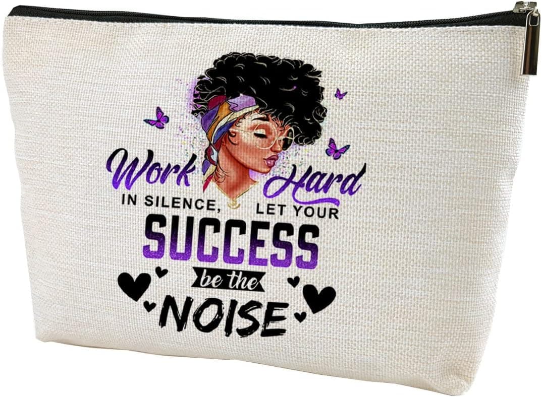 African American Cosmetic Makeup Bag Travel Cosmetic Bag Black Girl & Women Gift Inspirational Gifts,Gifts for Friends,Sisters,Mom, Aunt,Coworker - WORK HARD IN SILENCE LET YOUR SUCCESS BE THE NOISE