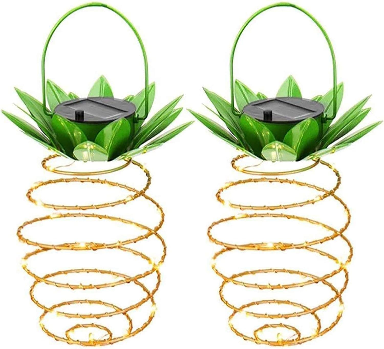 MUEQU 2Pcs Garden Solar Lights, Waterproof LED Solar Hanging Lantern Pineapple Fairy String Light,Solar Patio Lights Night Light for Yard Outdoor Home Decoration Light (Warm White)