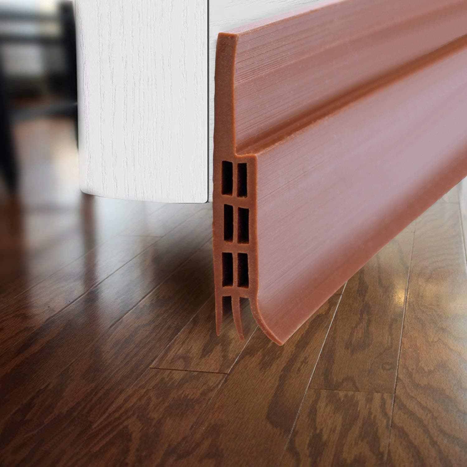 Door Draft Stopper for Exterior or Interior Doors, DBS001 Door Weather Stripping with 1mm Thick Strong Adhesive Waterproof Soundproof Door Bottom Seal (Brown)