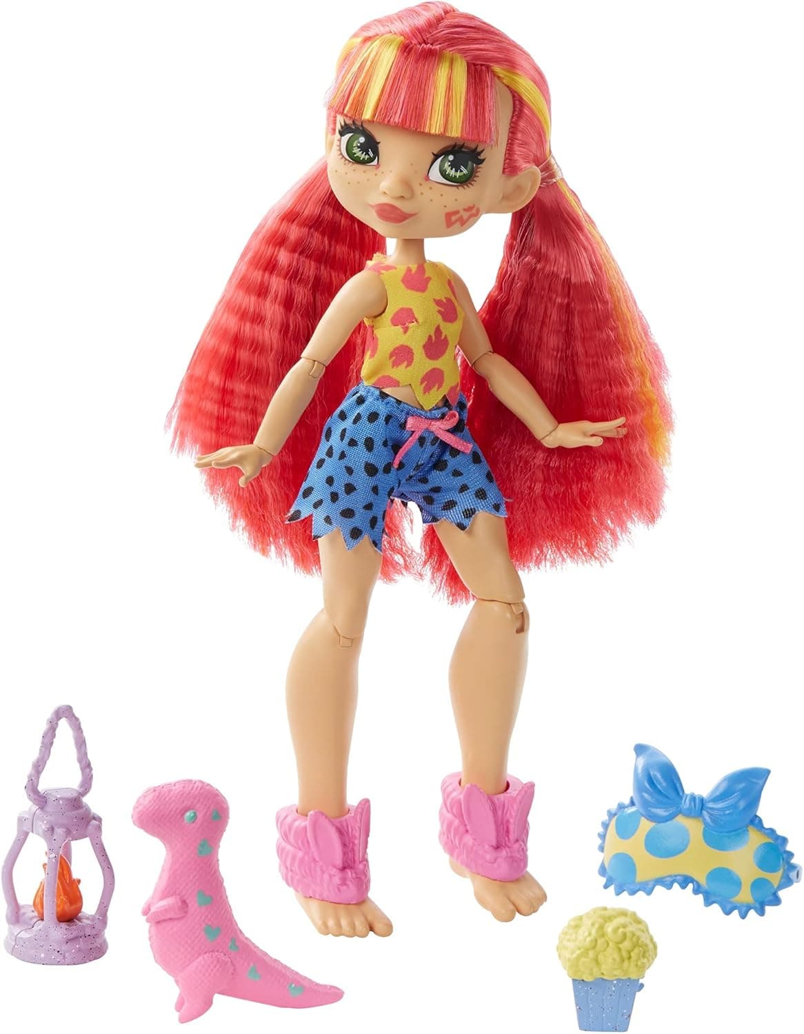 Cave Club Cavetastic Sleepover Emberly Doll (8 – 10-inch) Poseable Doll with Pink Hair and 3 Accessories, Gift for 4 Year Olds and Up
