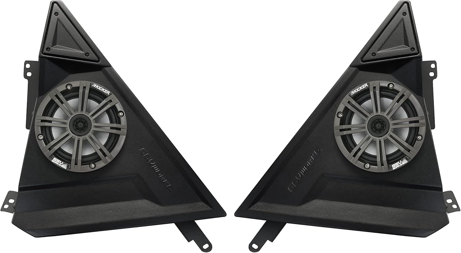 SSV Works 2015-2023 Polaris Slingshot Speaker Enclosure Package Loaded w/Kicker 6.5" in Front Speaker Pods, Kicker 6.5" in Rear Deck Hump Pods, and 10" Kicker CompRT Subwoofer Behind The Seat