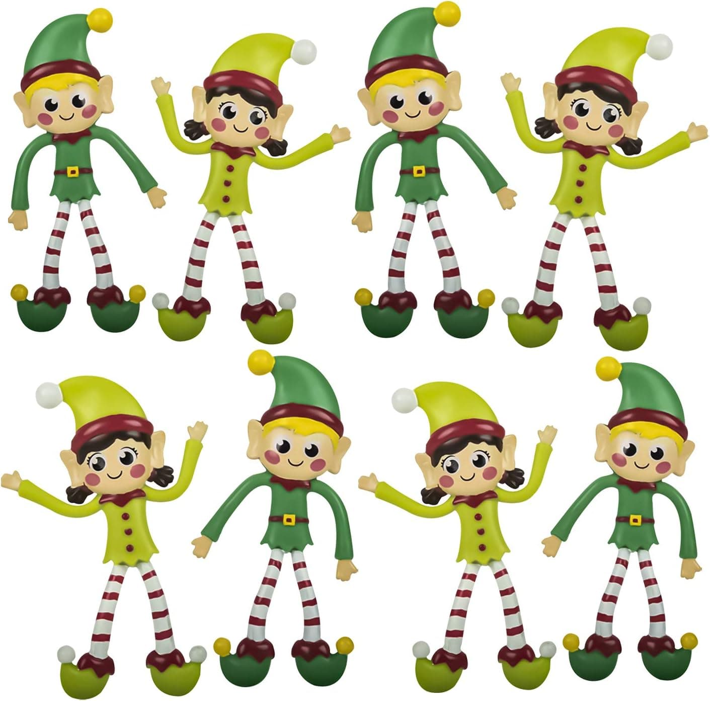 Vlish 12 Christmas Bendable Elf Toys - Pack of 12, Bendy Elves Character, Stocking Stuffer, Goody Bag Treat Favors | Gift for Kids, Children, Boy, Girl | Birthday Party Supplies | 4.5”