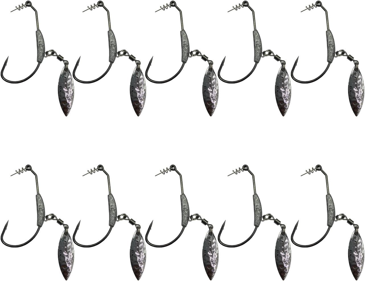 wild.life 10PCS/Weighted Hook with Twist Lock Silver & Gold Spin Superline Spring Hook Underspin Swimbait Fishing Hooks size2/0.0.15; 3/0.3/16;4/0. 1/4 oz