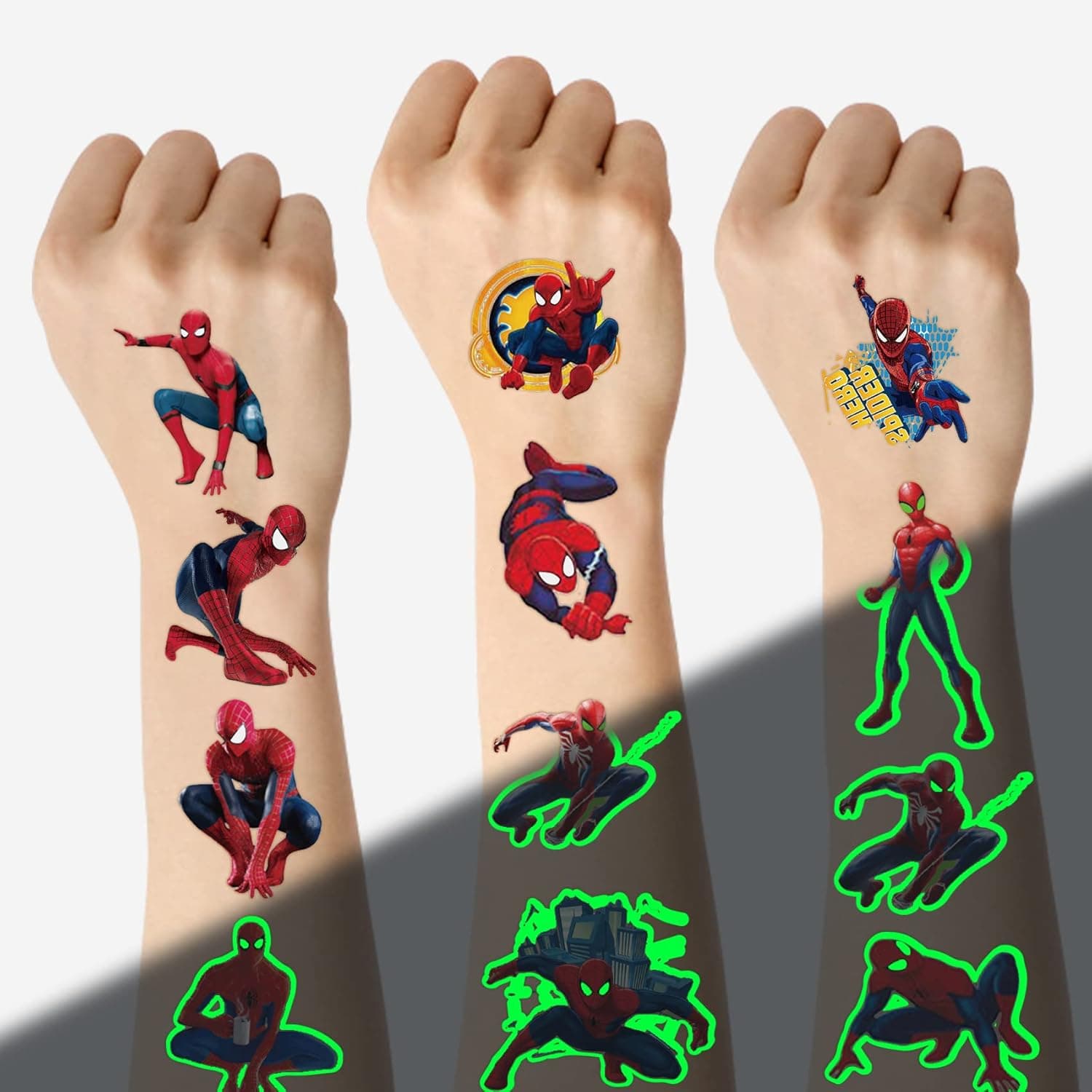 200Pcs Spider Party Favors, Spider Temporary Tattoos for Kids, Spider Themed Birthday Party Supplies Fake Tattoos Stickers Glow Party Supplies