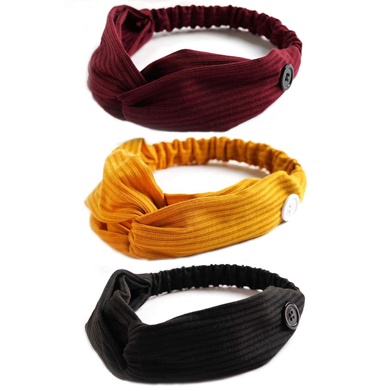 Boho Headbands with Buttons for Face Masks Covers,Ear Saver Headbands Mask Holder Button Headbands Knotted Headband Wide Turban Headband Twisted Criss Cross Head Wrap Elastic Hair Band Accessories for Women,Girls 3 Pack
