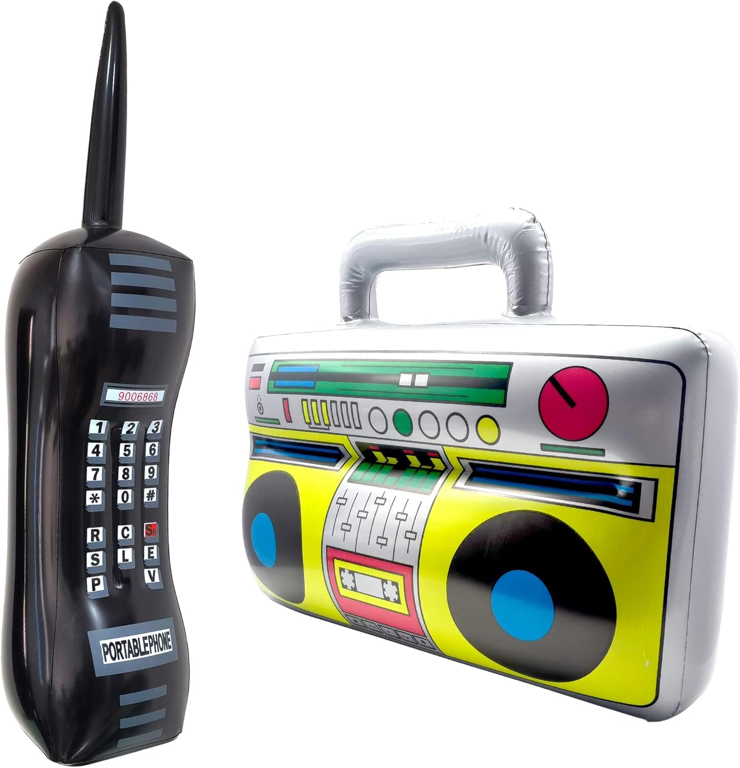 LUANDME 2 Packs Inflatable Radio Boombox and Mobile Phone Party Photo Props - 80’s 90’s Birthday Party Favors - Retro Music