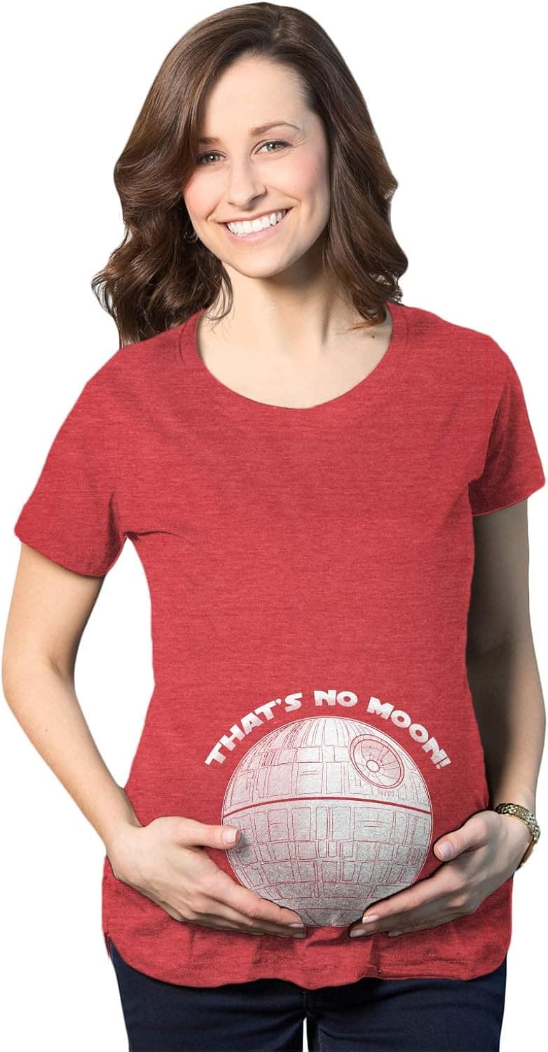 Maternity Thats No Moon Cute T Shirt Funny Pregnancy Announcement Baby Bump Tee (Red) - M