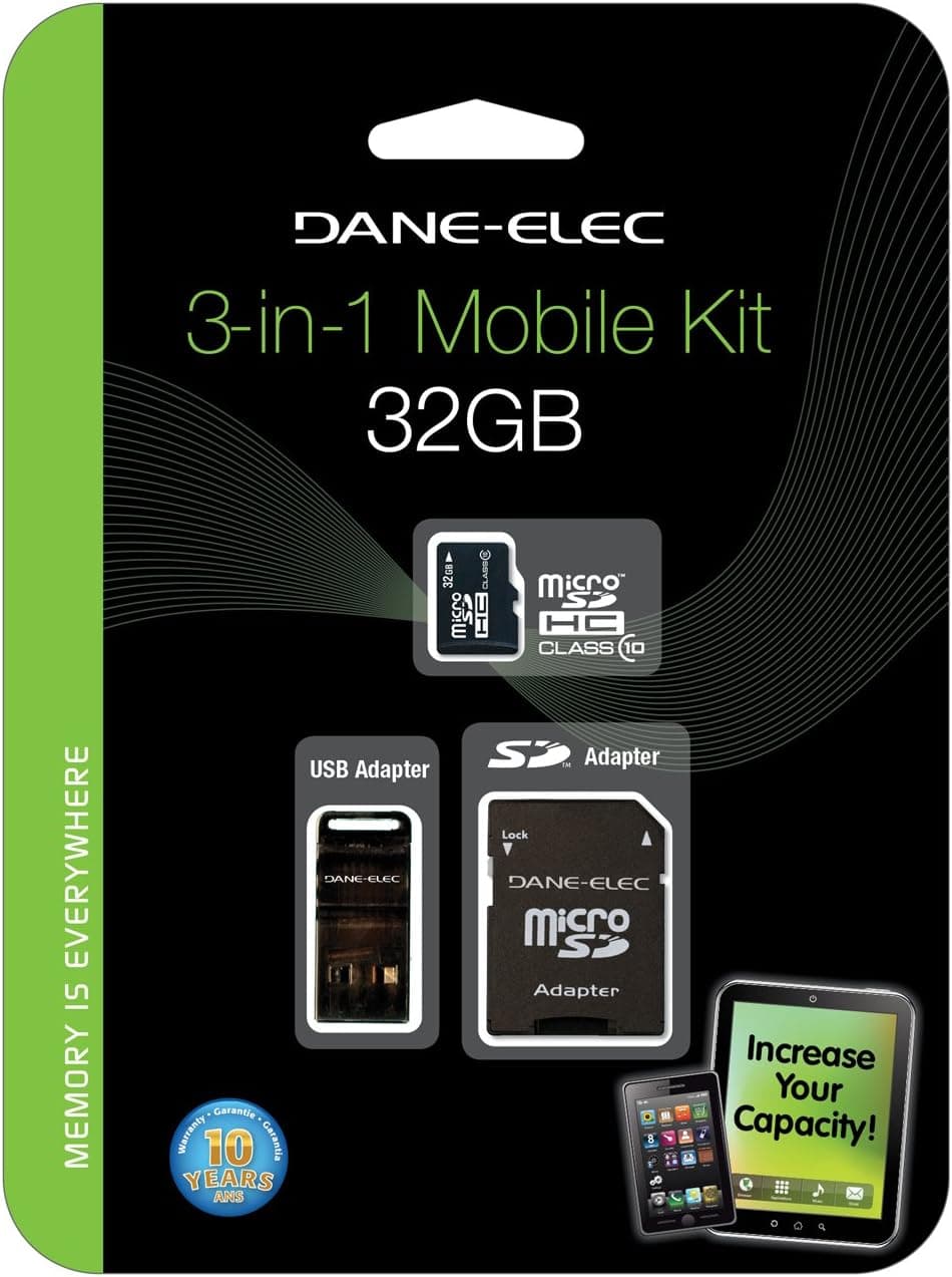 Dane DA-3IN1C1032G-R Dane 32GB MicroSD C10 with 2 Adapters