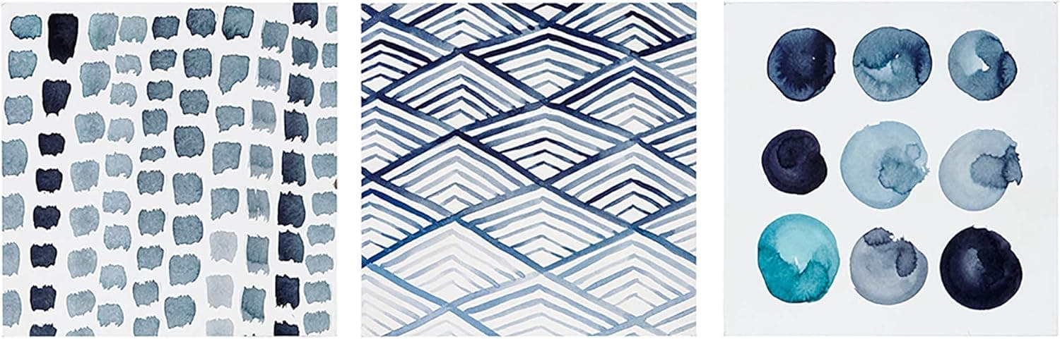 INK+IVY, Monochrome Trio - Wall Art - 3 Piece Set, Easy to Hang MDF Box, Modern Abstract Design, 3 Different Patterns of Contemporary Living Room Décor, Blue Multi, 14 x 14 Inch (3)
