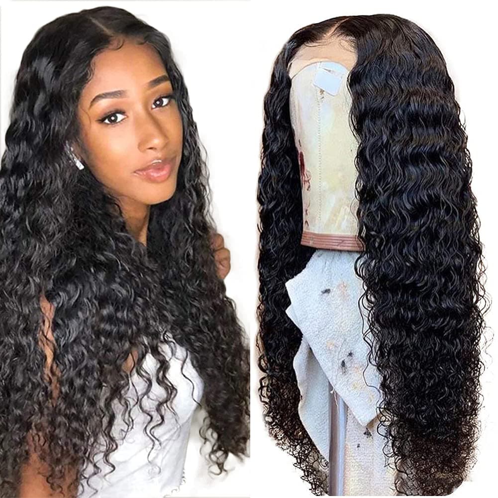 Fuduete Deep Wave 4x4 Lace Front Wigs Human Hair 10A Grade Brazilian Deep Curly Human Hair Wigs for Black Women 150% Density Pre Plucked With Baby Hair Natural Color(4x4 Deep Wig, 26Inch)